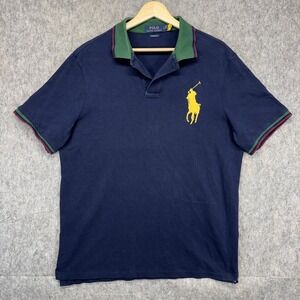 Polo Ralph Lauren Big Pony Shirt Men's Large Classic Fit Blue Yellow Cotton Y2K